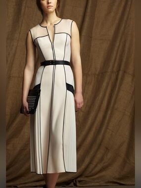 BCBGMaxAzria Blush and Black Sheer-Panel Pleated Mini Dress
